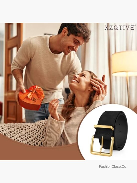 Wide Chunky Suede Belt with Gold Buckle, Faux Leather, 1.89 Inch main image 6
